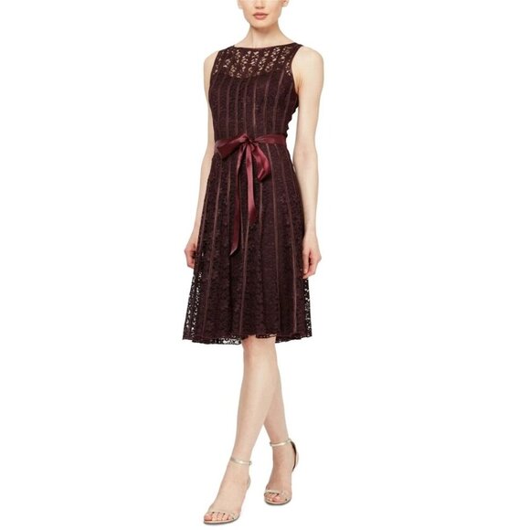 NWT SLNY Purple Lace Striped Cocktail Dress $109 - Picture 1 of 13
